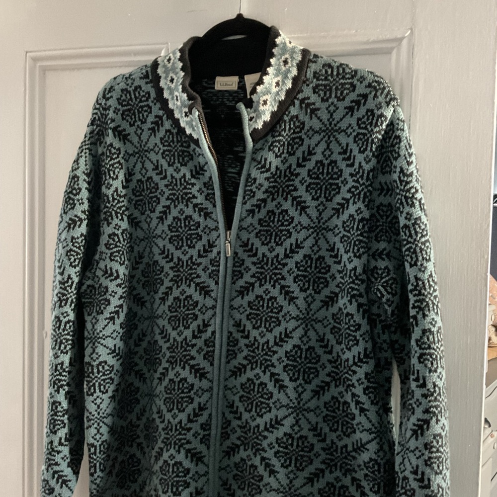 L.L.Bean Blue and Black Zip-Up Sweater